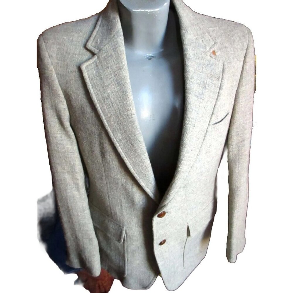 Vintage 1970s Mens Blazer Jacket 42 Pastel Fleck Tweed Leather Elbow Sports L